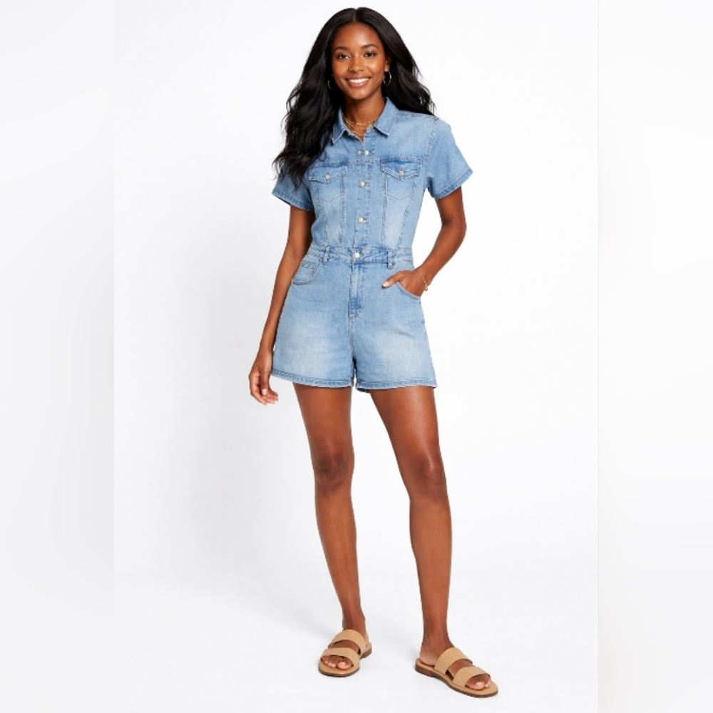 NWT! Altard State Denim Jean Jumpsuit Romper MEDIUM Coverall Shorts